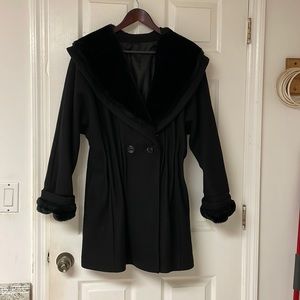 Black wool and faux fur coat